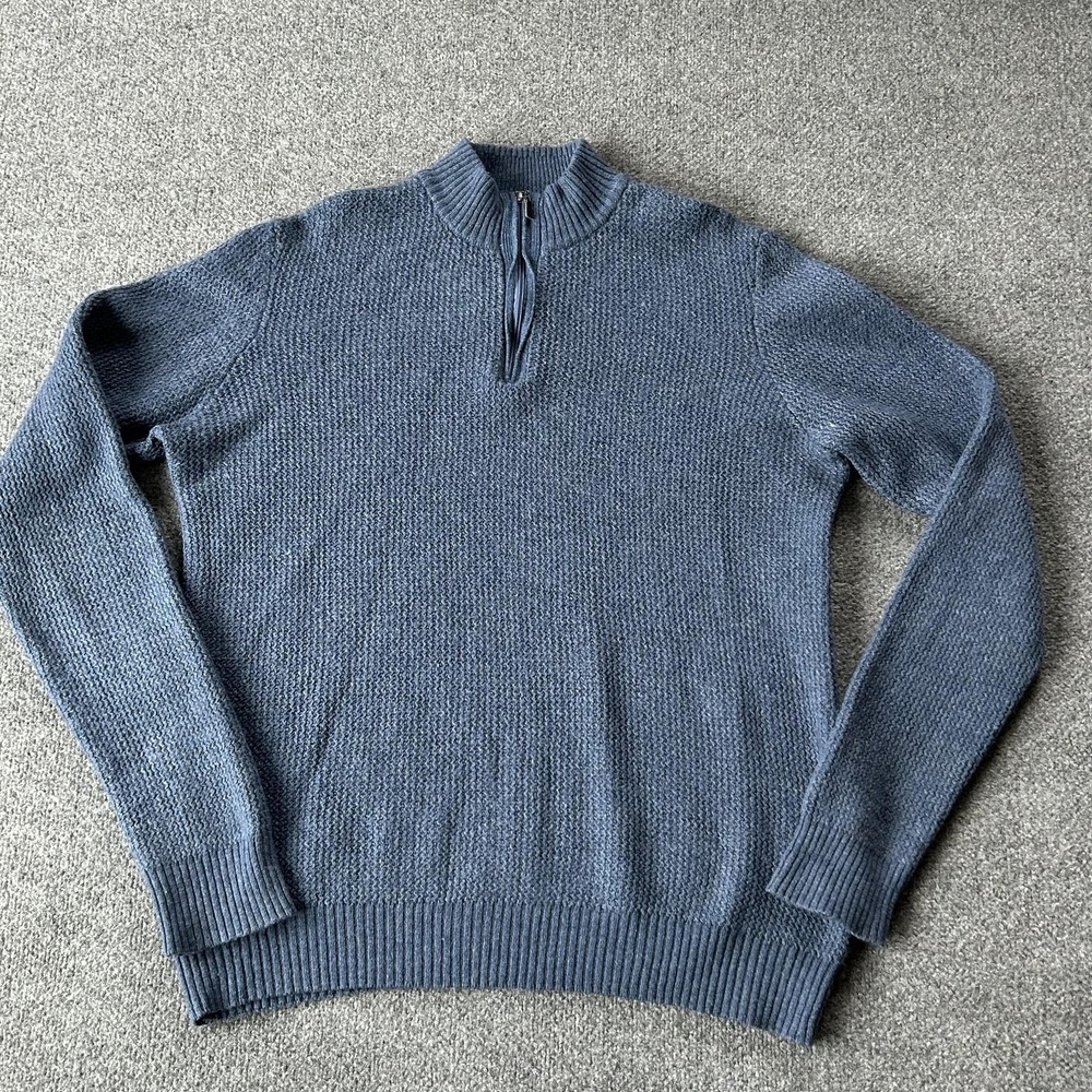 Joseph Abboud Sweater Mens 2XLT Blue Wool Quarter Zip Mock Neck Waffle Knit